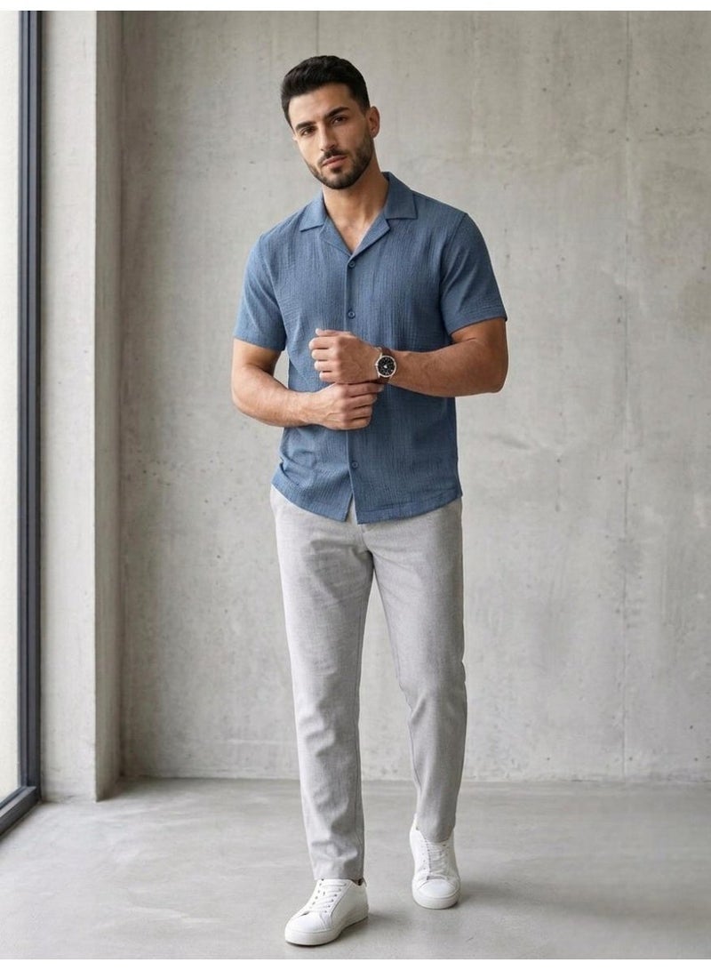 Hikes Men’s Premium Camp Collar Shirt – Cotton Flax Blend, Slim Fit, Breathable Casual Wear - Image 2