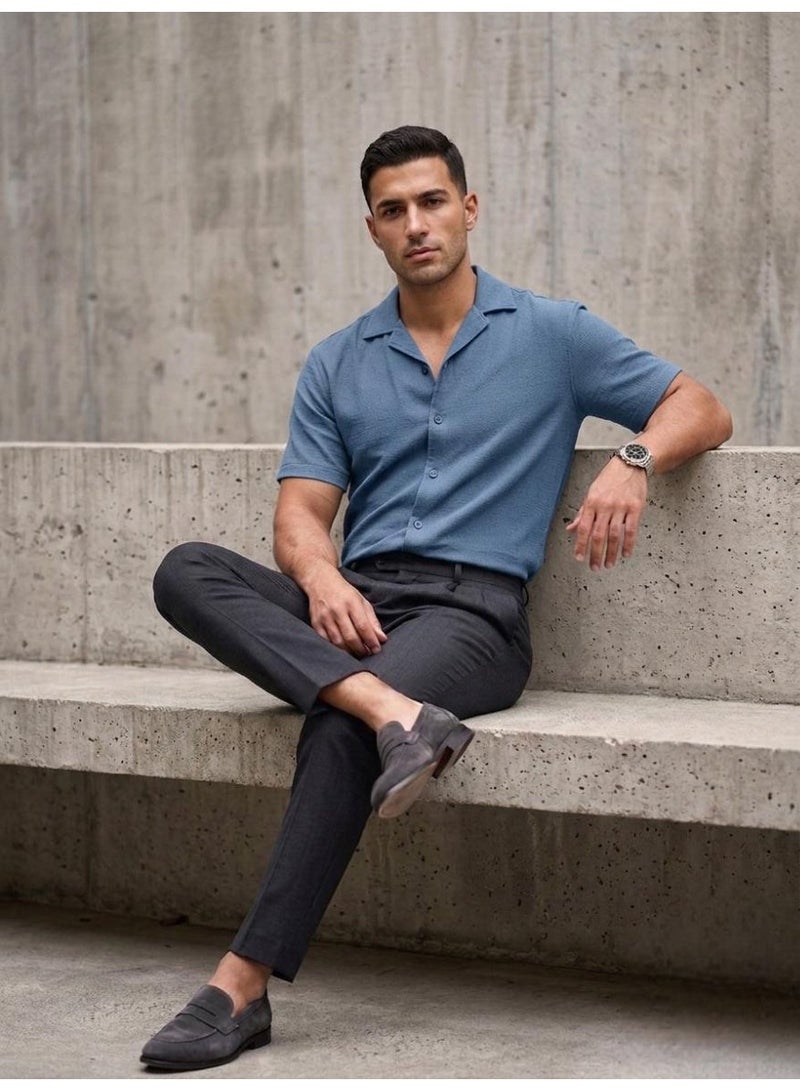 Hikes Men’s Premium Camp Collar Shirt – Cotton Flax Blend, Slim Fit, Breathable Casual Wear - Image 5