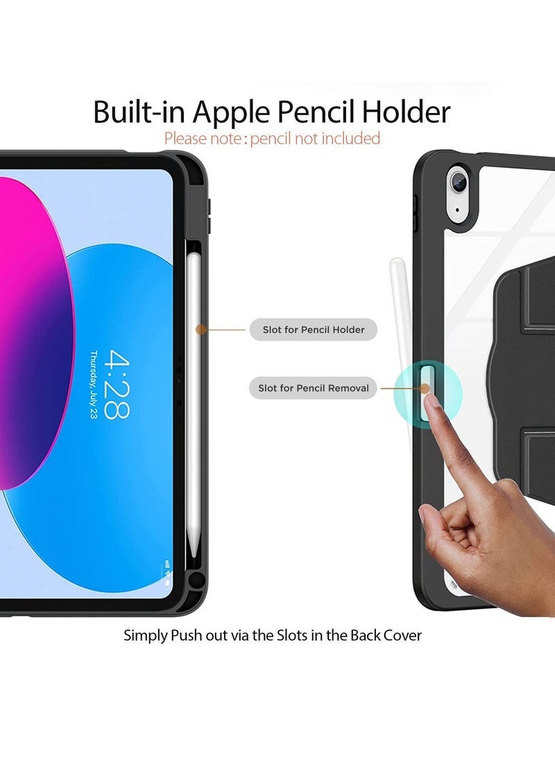 Gravity Rotating Case for iPad (A16)11th Generation 11 inch (2025) / iPad 10th Generation 10.9 inch(2022) with Pencil Holder,Auto Wake/Sleep,360 Degree Rotation Protective Stand Cover Clear Back- Black - Image 5
