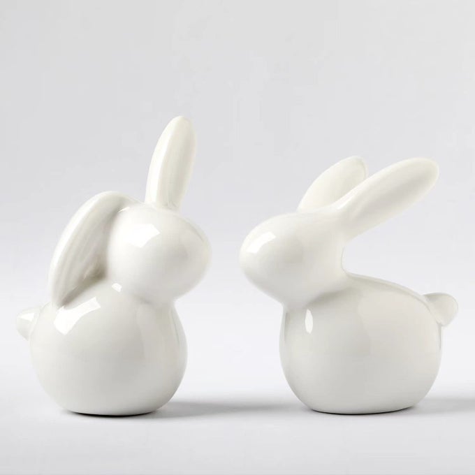 GOODSTART Ceramic Rabbit Ceramic Bunny Figurine Porcelain Modern Art Home Decor A Set of 2 Rabbit Decor Easter Bunny Rabbits Easter Decorations for Home