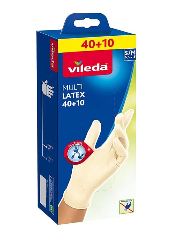Vileda Vileda Disposable Multi Latex Gloves, Powder-Free, Ambidextrous Wear,  Small/Medium, Pack Of 50, White  - Image 1
