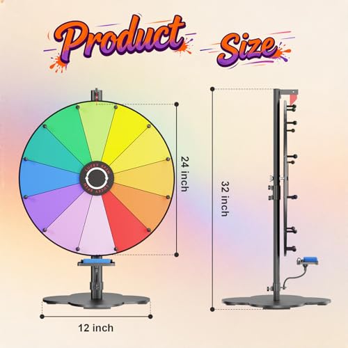 GSOW Prize Wheel 24 Inch Tabletop Spinning Wheel for Prizes with Stand Heavy Duty Spinner Wheel of Fortune with 12 Slot Dry Eraser Markers Spin Wheel for Carnival Family Games Party Games - Image 5