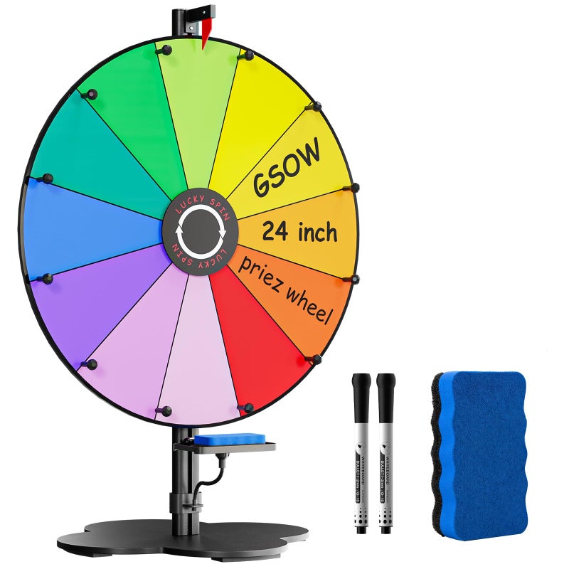 GSOW Prize Wheel 24 Inch Tabletop Spinning Wheel for Prizes with Stand Heavy Duty Spinner Wheel of Fortune with 12 Slot Dry Eraser Markers Spin Wheel for Carnival Family Games Party Games - Image 3