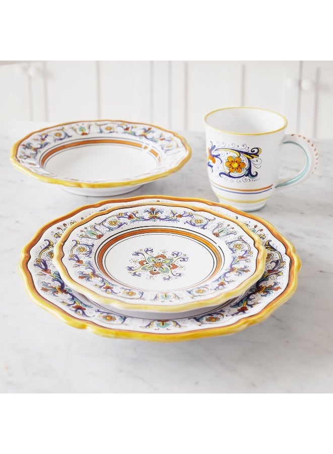 Sur La Table Nova Deruta 16 Piece Ceramic Dinnerware Set Italian Inspired Floral Designed Mugs Dinner Plates Salad Plates and Bowls Service for 4 - Image 3