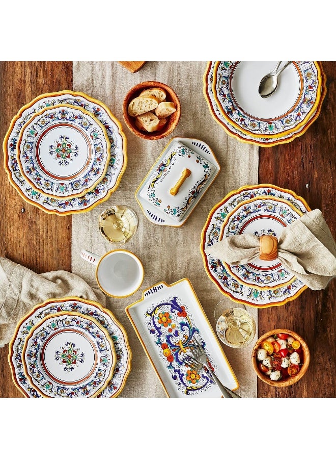Sur La Table Nova Deruta 16 Piece Ceramic Dinnerware Set Italian Inspired Floral Designed Mugs Dinner Plates Salad Plates and Bowls Service for 4 - Image 4