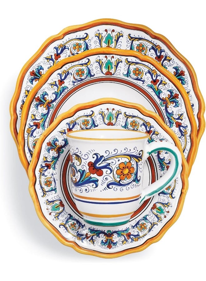 Sur La Table Nova Deruta 16 Piece Ceramic Dinnerware Set Italian Inspired Floral Designed Mugs Dinner Plates Salad Plates and Bowls Service for 4 - Image 1