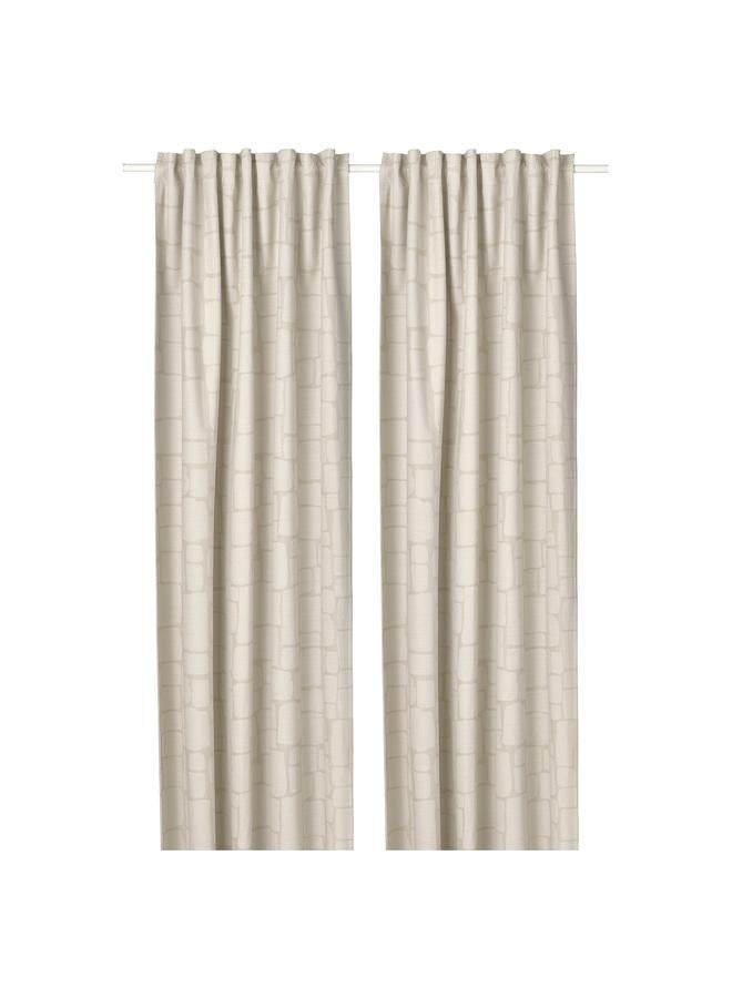 Zaboon Block-out curtains, 1 pair, with heading tape/beige, 145x300 cm - Image 1