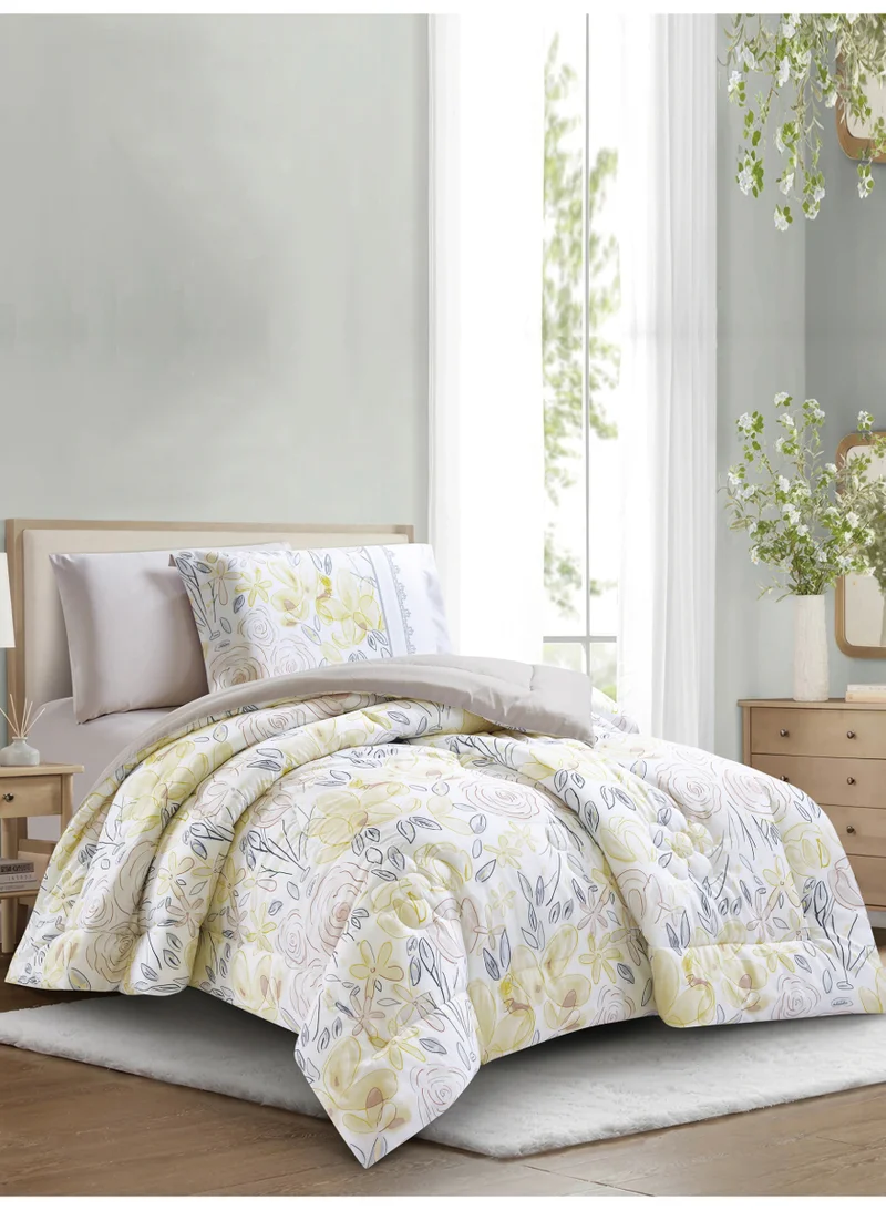 Donetella Bedding Comforter Set, twin Size Fits 120x200 cm - 4-Pcs Digital Print Quilted Bed Set, Microfiber Fabric - 1 Comforter, 1 Fitted Sheet, 1 Pillow Shams, 1 Pillowcases.