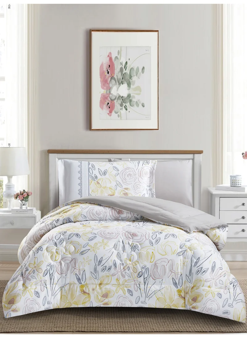 Donetella Bedding Comforter Set, twin Size Fits 120x200 cm - 4-Pcs Digital Print Quilted Bed Set, Microfiber Fabric - 1 Comforter, 1 Fitted Sheet, 1 Pillow Shams, 1 Pillowcases.