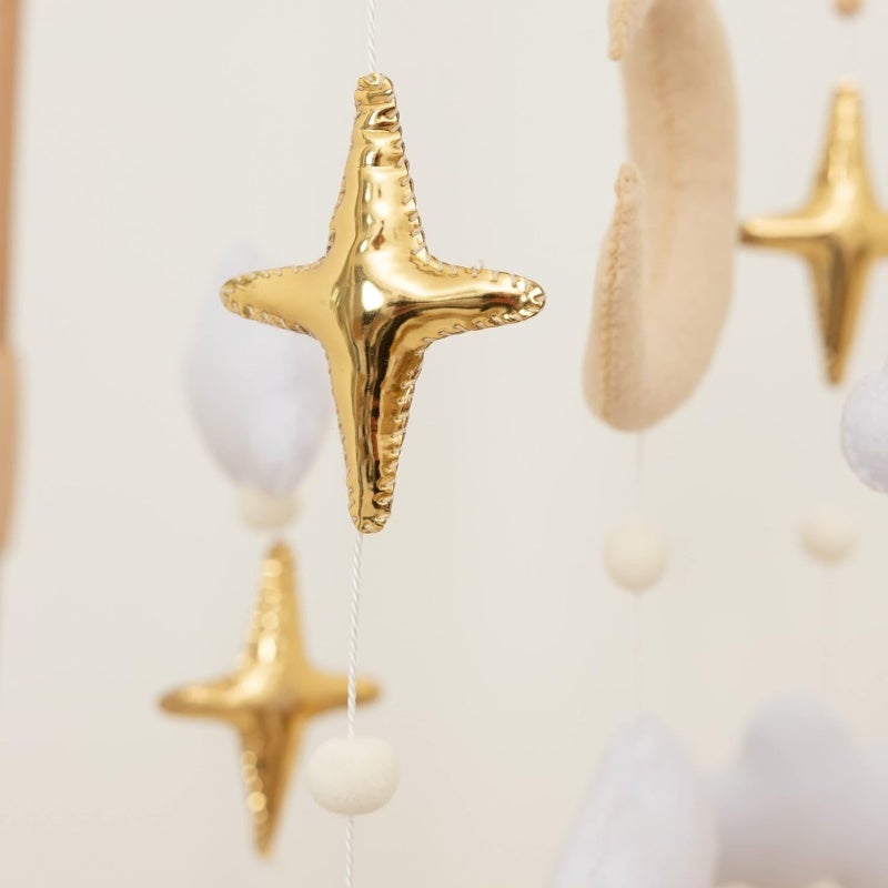 Crib Mobile: Handcrafted Non-toxic Beechwood & Felt Stars Clouds Moon - Soothing Visual Cognitive Development Nursery Decor for Baby Nursery, Shower Gift, Photoshoot - Image 5