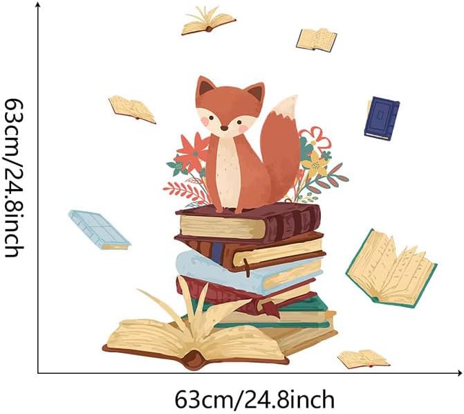 iMagitek Fox Reading Corner Wall Decals Stickers Woodland Animal Fox Read Books Wall Decals for Nursery Playroom Classroom Library Kids Bedroom - Image 2
