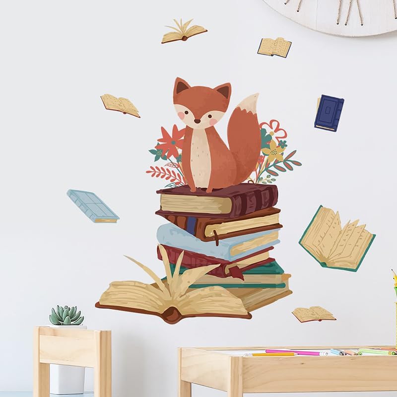 iMagitek Fox Reading Corner Wall Decals Stickers Woodland Animal Fox Read Books Wall Decals for Nursery Playroom Classroom Library Kids Bedroom - Image 4