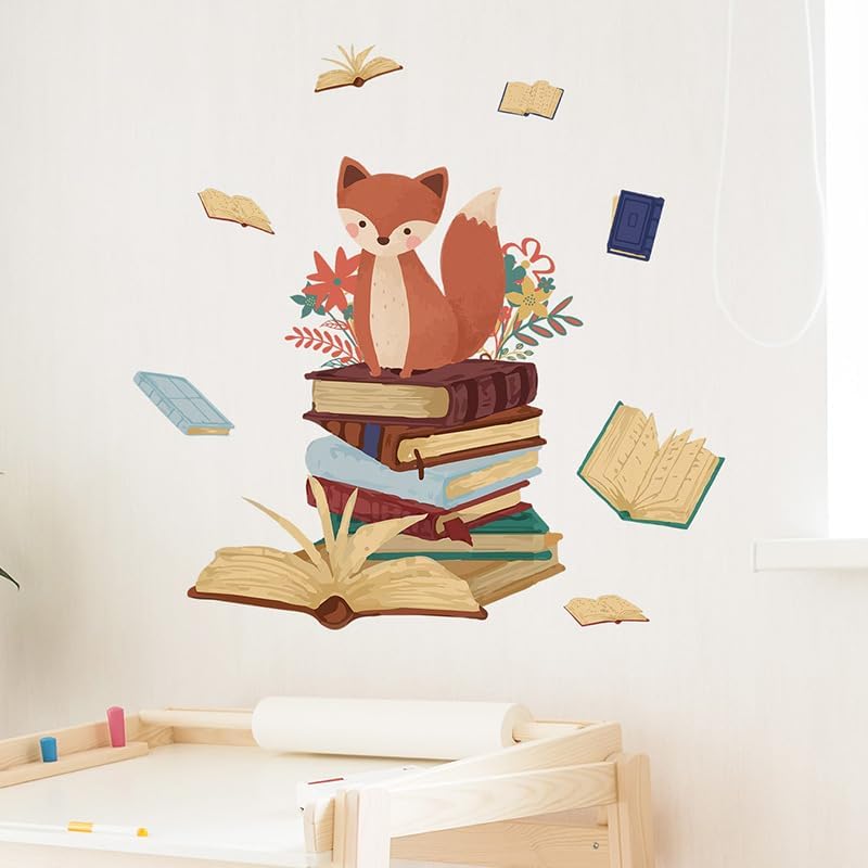 iMagitek Fox Reading Corner Wall Decals Stickers Woodland Animal Fox Read Books Wall Decals for Nursery Playroom Classroom Library Kids Bedroom - Image 5