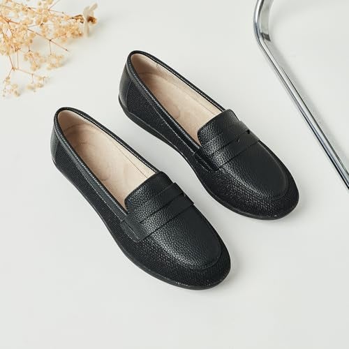 DeYashopin Women's Flats Shoes Non-Slip Ballet Shoes for Dressy Occasions,Walking and Driving Lightweight & Flexible for Comfort, Grid PU (Black 9) - Image 3