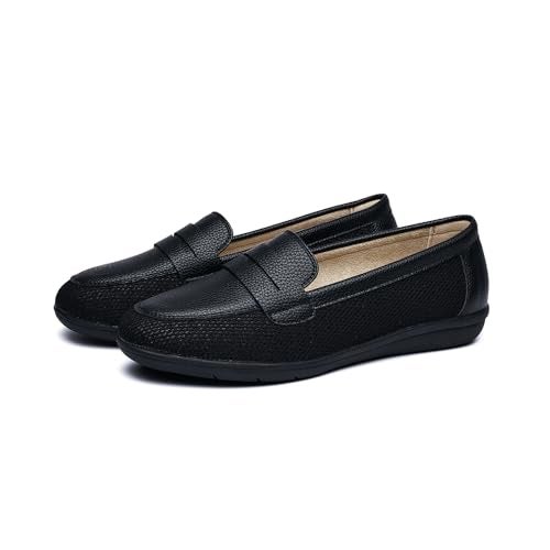 DeYashopin Women's Flats Shoes Non-Slip Ballet Shoes for Dressy Occasions,Walking and Driving Lightweight & Flexible for Comfort, Grid PU (Black 9) - Image 5