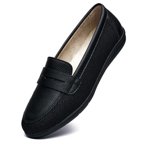 DeYashopin Women's Flats Shoes Non-Slip Ballet Shoes for Dressy Occasions,Walking and Driving Lightweight & Flexible for Comfort, Grid PU (Black 9) - Image 1