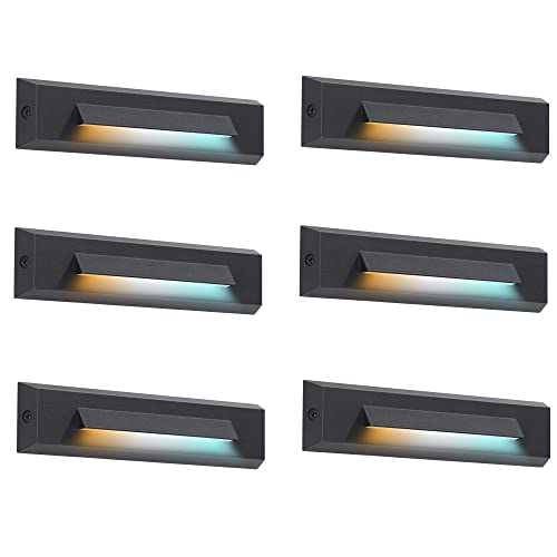 CLOUDY BAY [6 Pack] 3 Color Low Voltage 12-24V LED Step Lights Outdoor,2.5W Landscape Cutoff Stair Riser Light,Deck Step Lights Outside Accent Lighting Fixtures,Wet Location,Black - Image 1