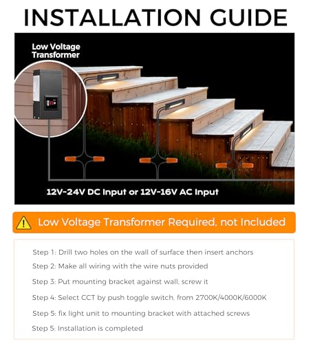 CLOUDY BAY [6 Pack] 3 Color Low Voltage 12-24V LED Step Lights Outdoor,2.5W Landscape Cutoff Stair Riser Light,Deck Step Lights Outside Accent Lighting Fixtures,Wet Location,Black - Image 3