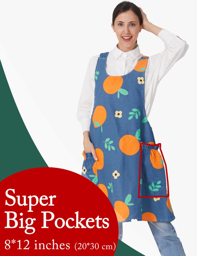 APRONNER Cozy Adjustable Cross Back Aprons for Women with Pockets Cotton Linen Cooking Kitchen Baking Sweet Orange - Image 2