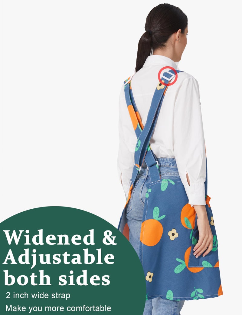 APRONNER Cozy Adjustable Cross Back Aprons for Women with Pockets Cotton Linen Cooking Kitchen Baking Sweet Orange - Image 3
