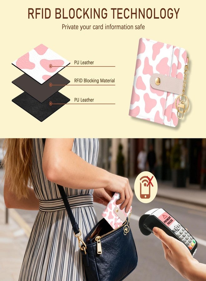 Jogjam Rfid Women Wallet, Small Slim Thin Credit Card Wallet, PU Leather Bifold Cash Zipper Coin Pocket ID Window, for Female Ladies Teen Girls Girly Gifts, Pink Cow Print, Modern - Image 3