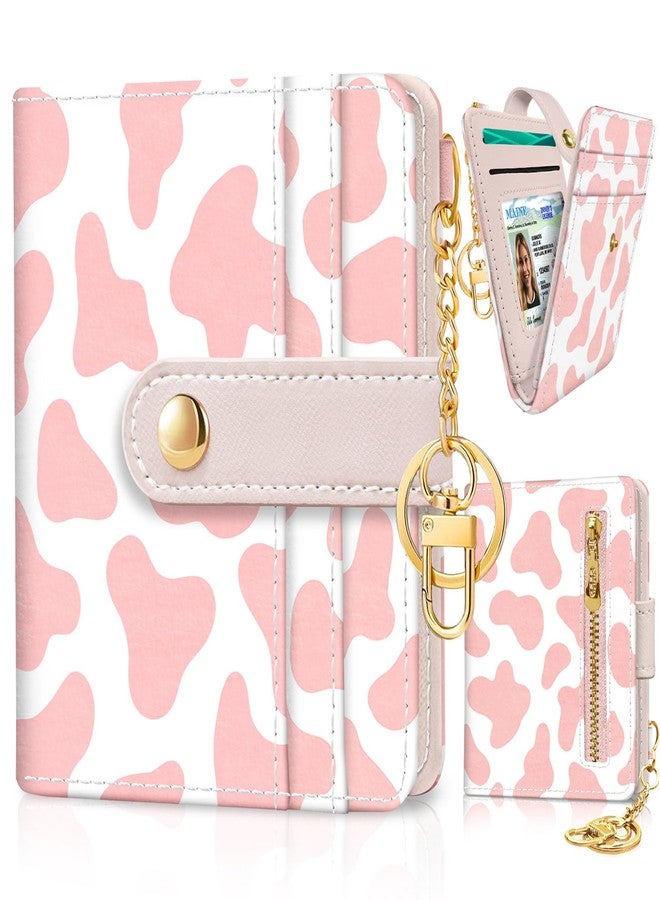 Jogjam Rfid Women Wallet, Small Slim Thin Credit Card Wallet, PU Leather Bifold Cash Zipper Coin Pocket ID Window, for Female Ladies Teen Girls Girly Gifts, Pink Cow Print, Modern - Image 1