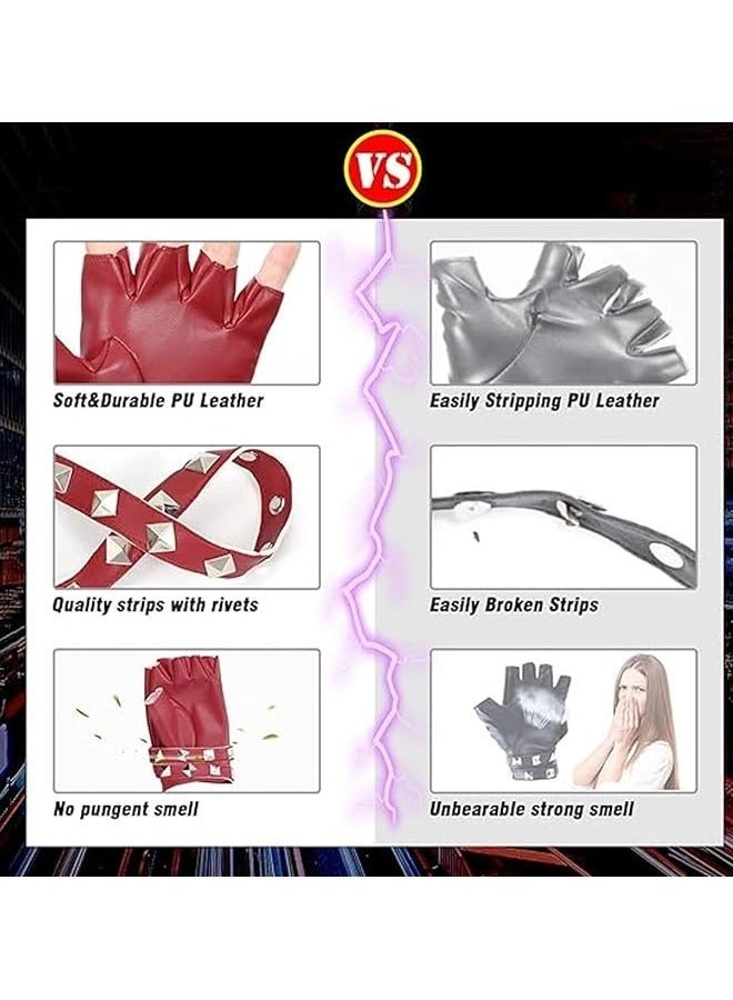 Half Finger Gloves, PU Leather Performance Gloves, Women Heart Cutout Punk Half Finger Gloves, Dance Glove Performance Costume Style Glove (Red) - Image 4