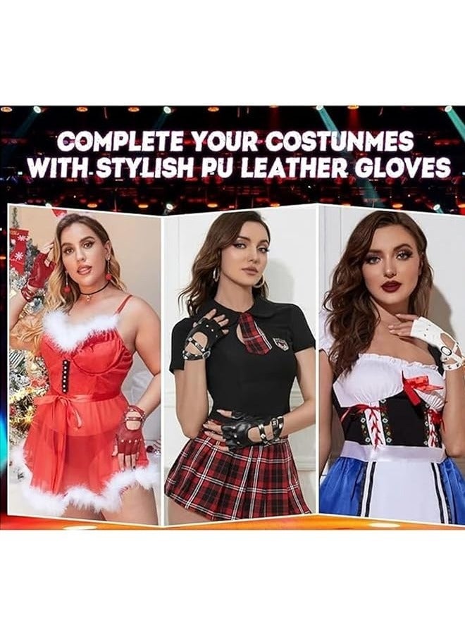 Half Finger Gloves, PU Leather Performance Gloves, Women Heart Cutout Punk Half Finger Gloves, Dance Glove Performance Costume Style Glove (Red) - Image 2