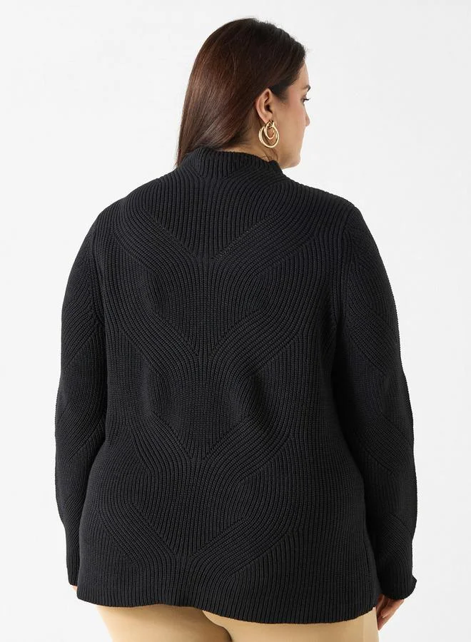 Ulla Popken Plus Size Ulla Popken Embellished High-Neck Sweater with Long Sleeves