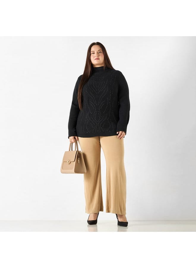 Ulla Popken Plus Size Ulla Popken Embellished High-Neck Sweater with Long Sleeves  - Image 2