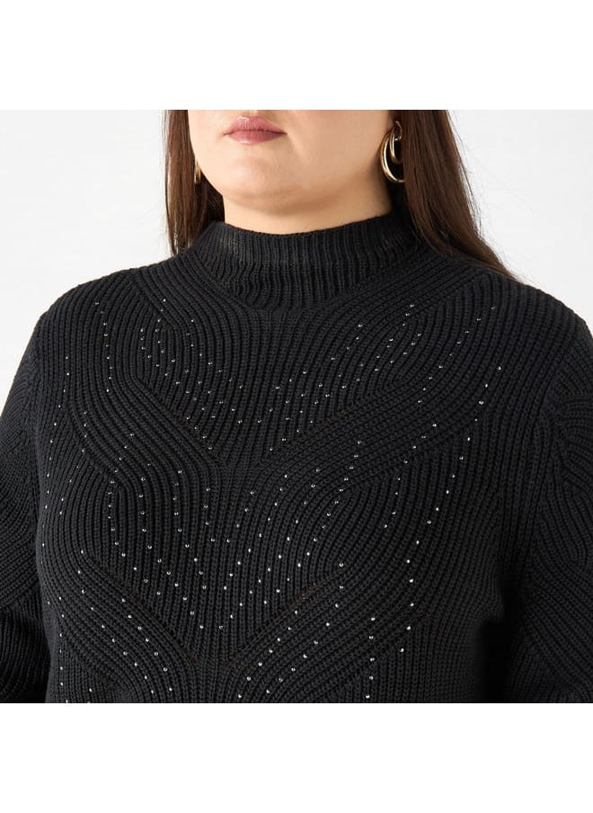 Ulla Popken Plus Size Ulla Popken Embellished High-Neck Sweater with Long Sleeves  - Image 4