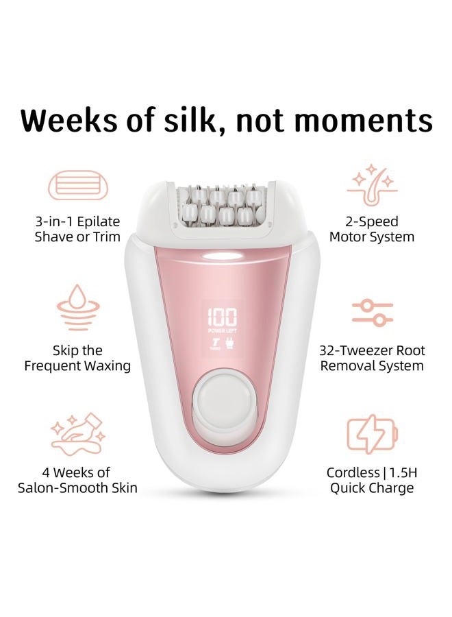 YHC Epilator for Women – Cordless 2-in-1 Hair Removal with 32 Tweezers, Rechargeable Electric Shaver for Legs, Arms & Body - Image 3