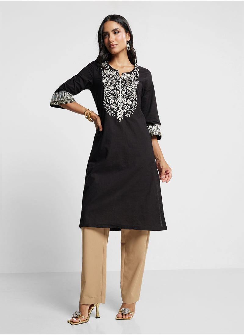 Biba Crew Neck Embellished Kurta  - Image 1