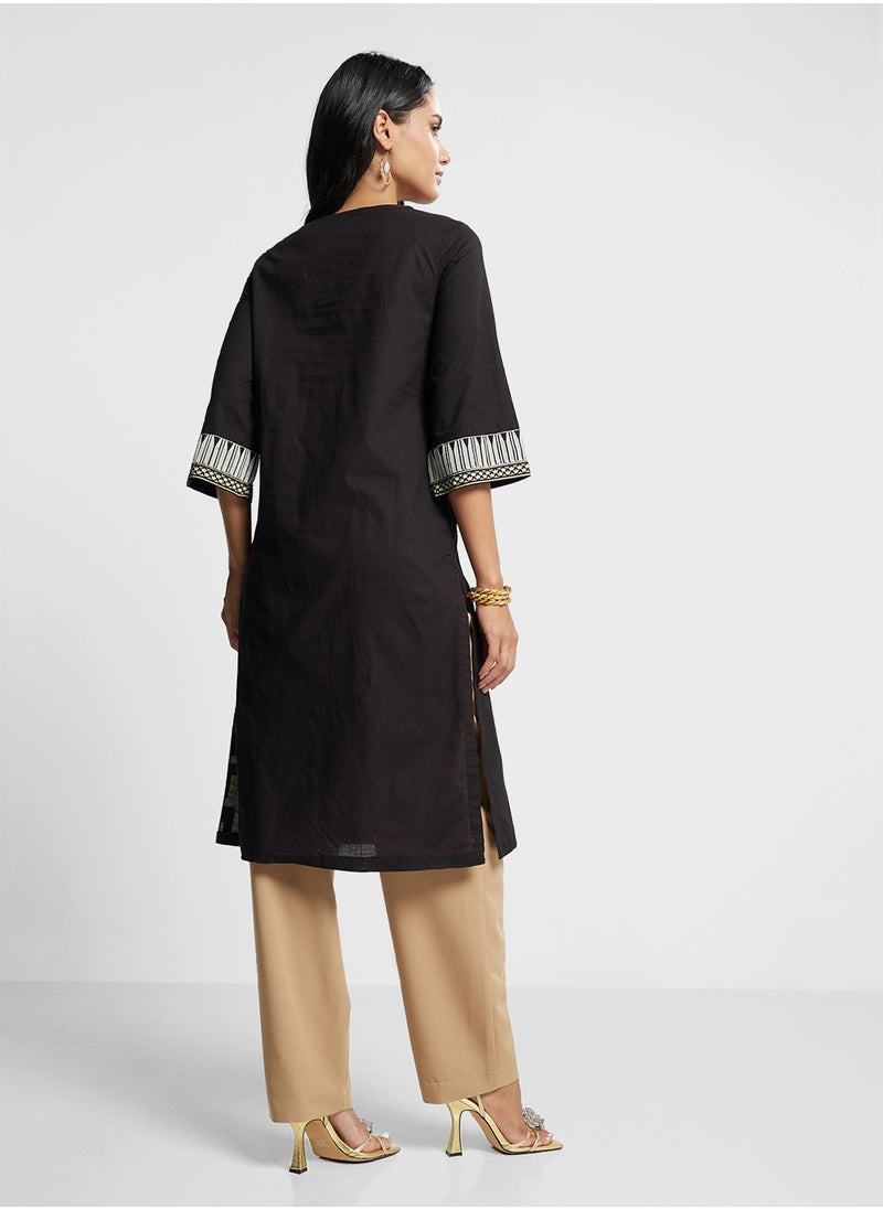 Biba Crew Neck Embellished Kurta  - Image 2