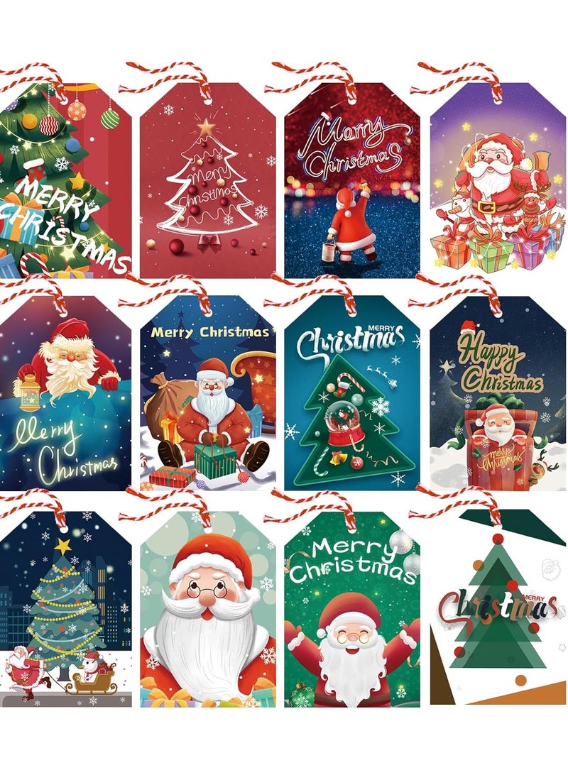 120 Pcs Christmas Gift Tags, labels Hanging Tag Label  DIY Decorations Present Wrapping, with 20m / 66ft Ribbons, Gift Decoration, 12 Styles - Image 1