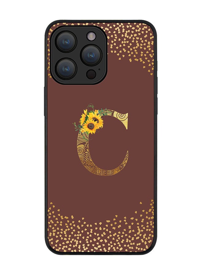 Stylizedd Cover for iPhone 15 Pro Max Case Rugged Black Slim fit Flexible Protective Cover Custom Monogram Initial Letter Floral Pattern Alphabet - C (Brown) - Image 1