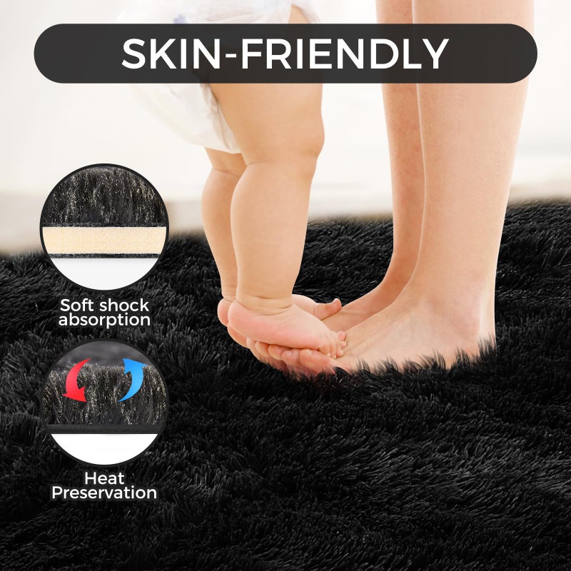 Fairblink 5X8 Ultra Soft Rug for Living Room, Fluffy Shag Area Rug for Bedroom, Modern Shaggy Carpets Fuzzy Rug for Teens Dorm Nursery Home Decor Aesthetic, Upgrade Anti-Skid Durable, Black - Image 4