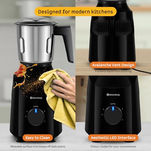 Atomberg Xiana 750 Watt Mixer Grinder | 3 Multipurpose Stainless Steel Jars | Coarse Mode for Silbatta-like Textures | Powerful Intelligent Motor | Easy Fault LED Indication | Gloss Black - Image 5