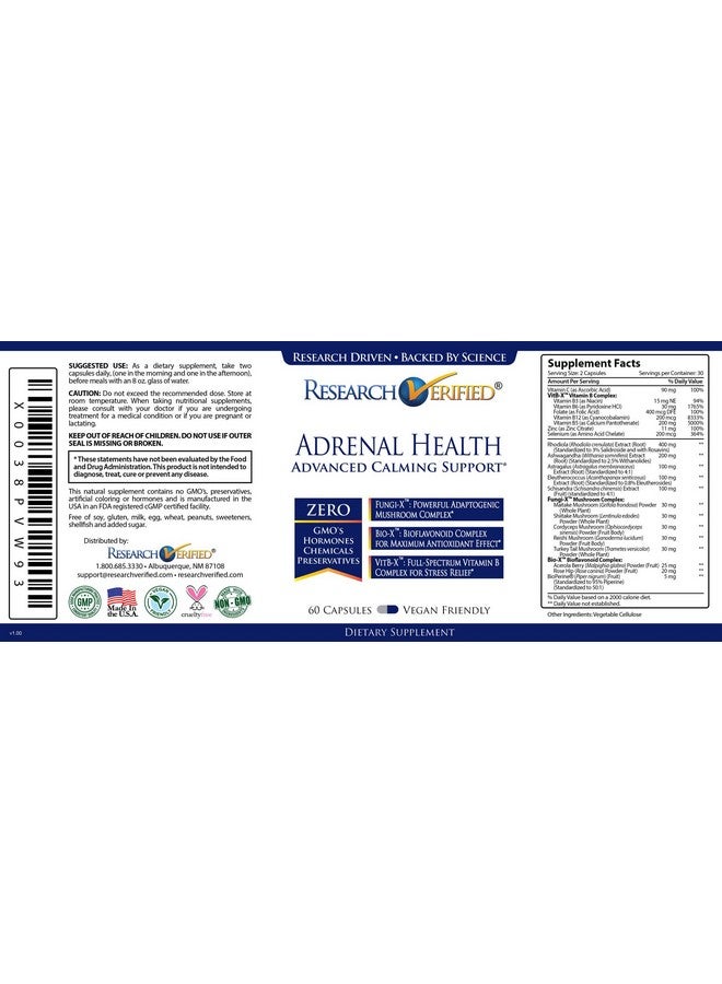 Research Verified Adrenal Support - 180 Capsules - Support Adrenal Gland Function, Boost Energy, Balance Cortisol - Mushrooms, B Vitamins, Bioflavonoids, BioPerine - Image 3