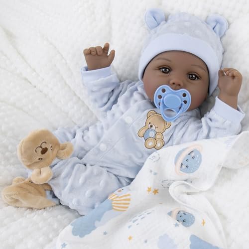Milidool Black Reborn Baby Dolls Boy 18 Inch Lifelike Black Silicone Baby Dolls That Look Real African American Newborn Boy Dolls Realistic Baby Doll with Bear Clothes Gift Set for Ages 3 - Image 1