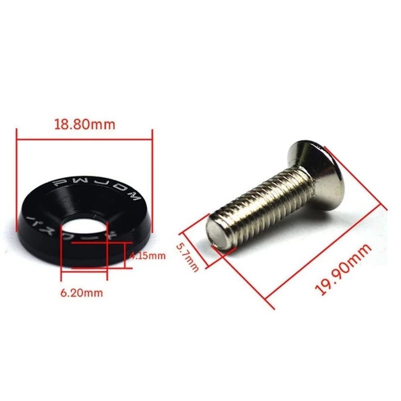 Tempsnow 20Pcs/Set Bumper Fender Washers Engine Bay Dress Up Bolts Fasteners M6 JDM Fender Washer Kit-Black - Image 2