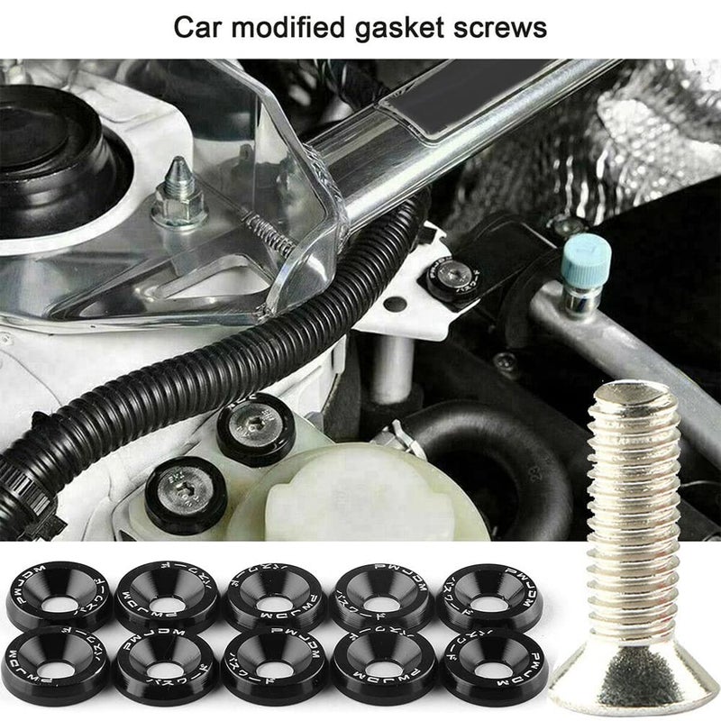 Tempsnow 20Pcs/Set Bumper Fender Washers Engine Bay Dress Up Bolts Fasteners M6 JDM Fender Washer Kit-Black - Image 3