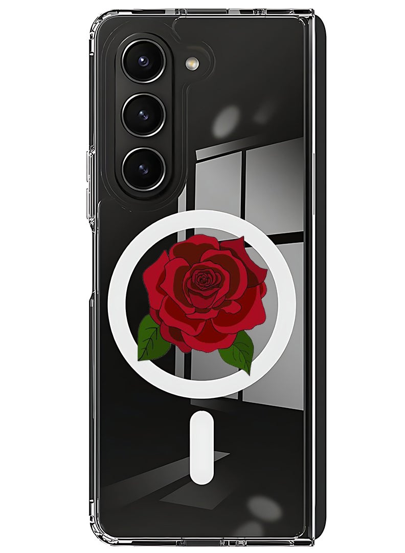 Theodor Magnetic Case for Samsung Galaxy Z Fold 5 Compatible with MagSafe Wireless Charging, Shockproof Phone Bumper Cover Rose 1 - Image 1