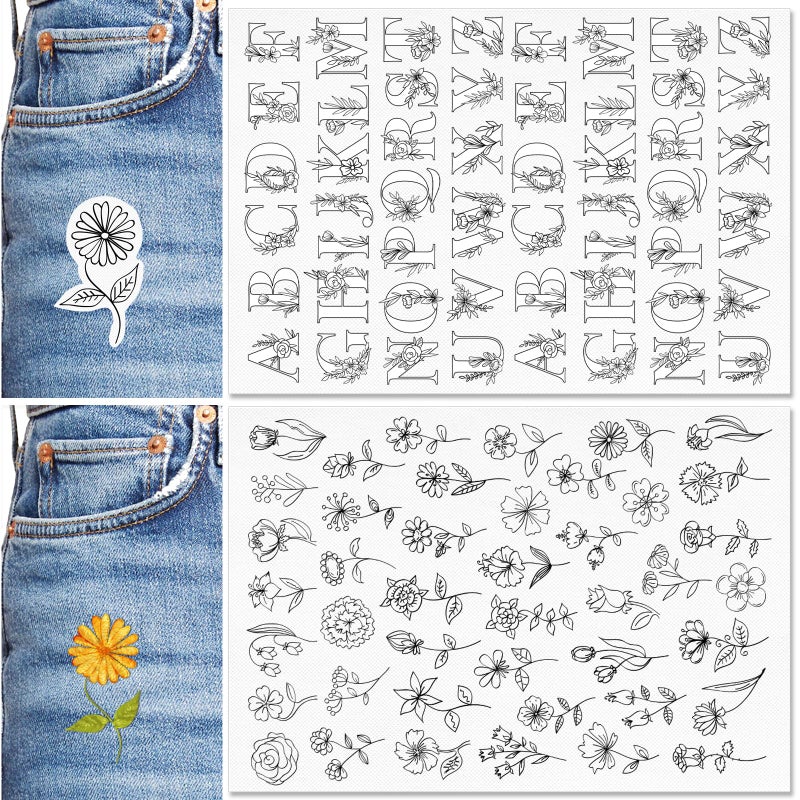 Patemby Embroidery Pattern Water Soluble Embroidery Stabilizers, Stick and Stitch Embroidery Paper Wash Away with Pre-Printed Pattern Designs Stencils Transfers for Hand Sewing Lover Beginner - Image 1