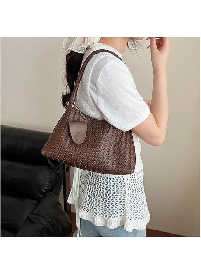 Arabest Woven Hobo Bag for Women Faux Leather Shoulder Bag Trendy Underarm Purse Slouchy Woven Handbag Tote for Work Travel - Image 5
