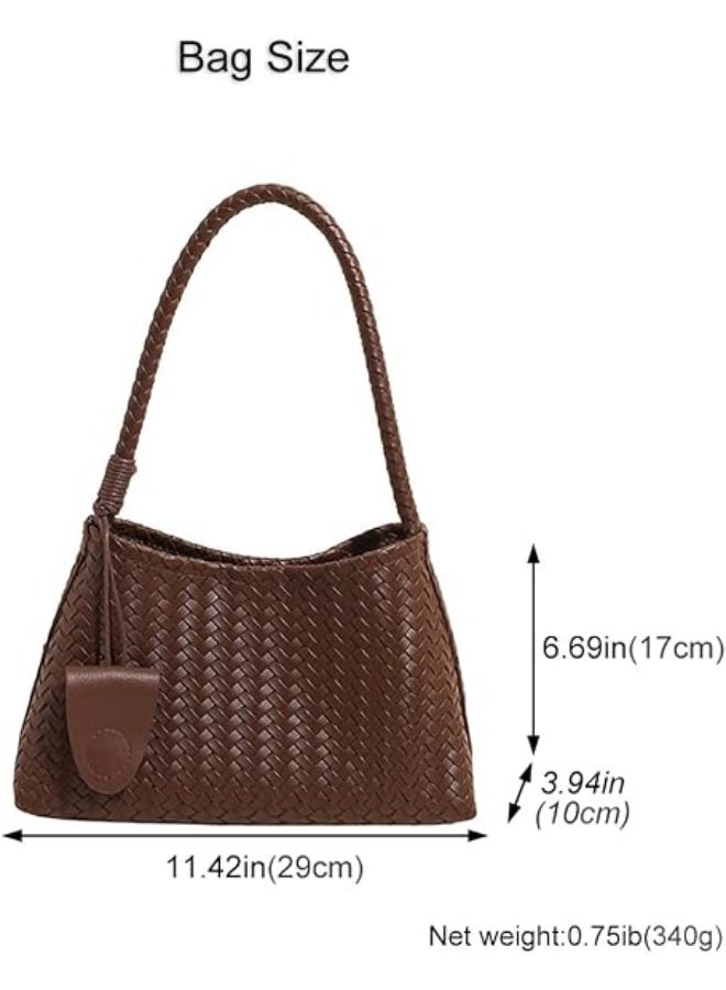 Arabest Woven Hobo Bag for Women Faux Leather Shoulder Bag Trendy Underarm Purse Slouchy Woven Handbag Tote for Work Travel - Image 3