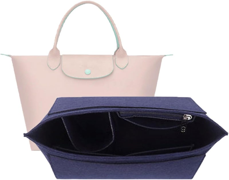 D.DUO Purse Organizer, Multi-Pocket Felt Handbag Organizer, Folding Tote Bag organizer insert for Insert Wallet Organizer for Longchamp (Medium, Dark Blue) - Image 1