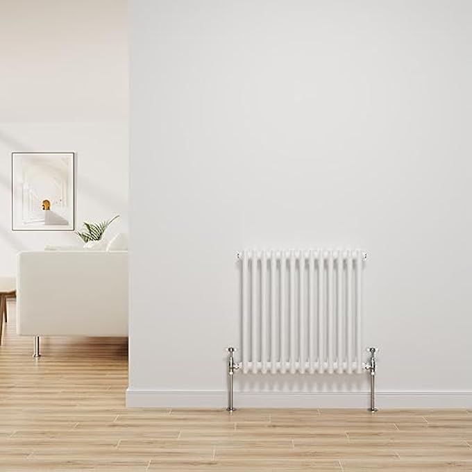 TRADITIONAL RADIATOR GLOSS WHITE CAST IRON 2 COLUMN HORIZONTAL CENTRAL HEATING BATHROOM RADIATORS 600X605MM - Image 1