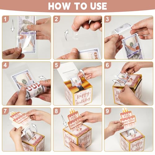 Turypaty Happy Birthday Money Gift Box with DIY Stickers for Any Age - Pink Rose Gold Surprise Birthday Party Cash Gift Box with Pull Out Card for Women Girls - A Fun Way to Present Cash as Gifts - Image 5