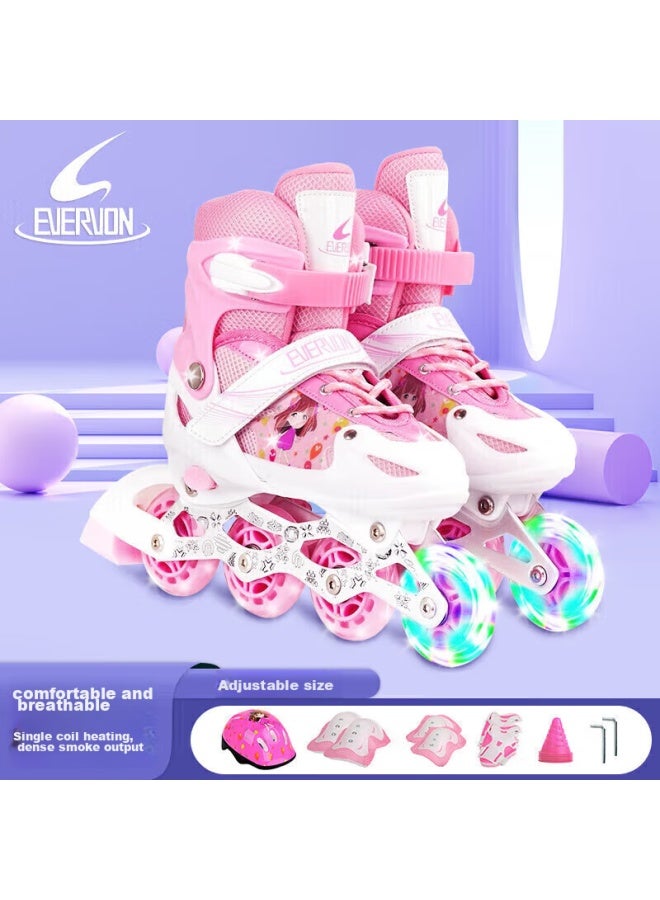 Evervon Roller Skates For Children, Inline Skates For Boys And Girls, Kj-337 Pink With Protective Gear And Helmet, Size M Fits 35-38 - Image 1